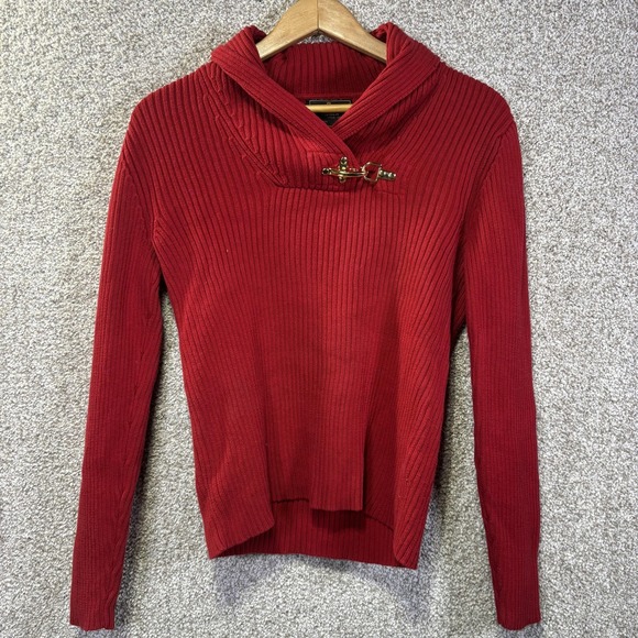 Lauren Ralph Lauren Sweaters - Lauren Ralph Lauren Sweater Womens Large Red Cowl Neck Buckle Rib Knit Pullover‎